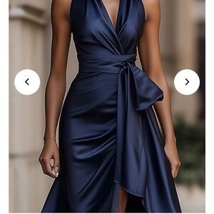 Elegant Navy Blue Satin Dress